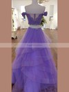 A-line Sweetheart Lace Organza Floor-length Cascading Ruffles Prom Dresses #Favs020106068