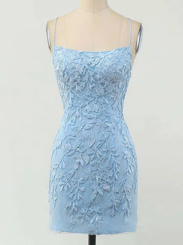 Sheath/Column Scoop Neck Lace Tulle Short/Mini Short Prom Dresses With Appliques Lace #Favs020020110092