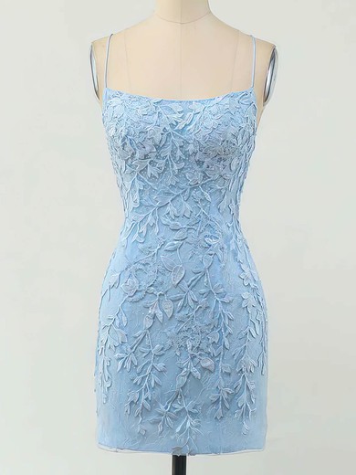 Sheath/Column Scoop Neck Lace Tulle Short/Mini Short Prom Dresses With Appliques Lace #Favs020020110092