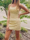 Sheath/Column Scoop Neck Lace Tulle Short/Mini Short Prom Dresses With Appliques Lace #Favs020020110092