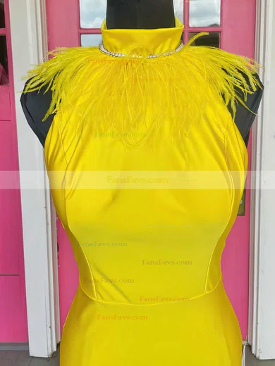 Sheath/Column High Neck Jersey Knee-length Short Prom Dresses With Beading #Favs020020110867