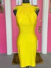 Sheath/Column High Neck Jersey Knee-length Short Prom Dresses With Beading #Favs020020110867