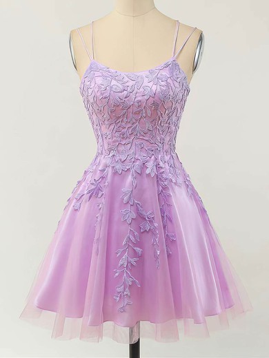 A-line Scoop Neck Lace Tulle Short/Mini Short Prom Dresses With Appliques Lace #Favs020020110093