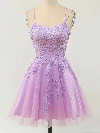 A-line Scoop Neck Lace Tulle Short/Mini Short Prom Dresses With Appliques Lace #Favs020020110093