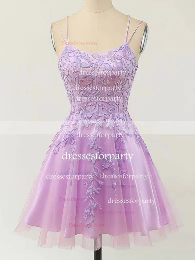 A-line Scoop Neck Lace Tulle Short/Mini Short Prom Dresses With Appliques Lace #Favs020020110093