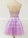 A-line Scoop Neck Lace Tulle Short/Mini Short Prom Dresses With Appliques Lace #Favs020020110093