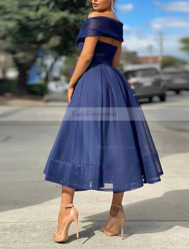 A-line Off-the-shoulder Organza Tea-length Pleats Short Prom Dresses #Favs020020109195