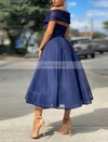 A-line Off-the-shoulder Organza Tea-length Pleats Short Prom Dresses #Favs020020109195