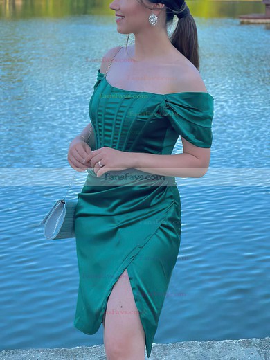 Sheath/Column Off-the-shoulder Silk-like Satin Short/Mini Short Prom Dresses With Split Front #Favs020020111590