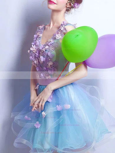 A-line V-neck Organza Short/Mini Short Prom Dresses With Flower(s) #Favs020020110095