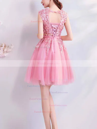 A-line Scoop Neck Lace Tulle Short/Mini Short Prom Dresses With Appliques Lace #Favs020020110096