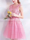 A-line Scoop Neck Lace Tulle Short/Mini Short Prom Dresses With Appliques Lace #Favs020020110096
