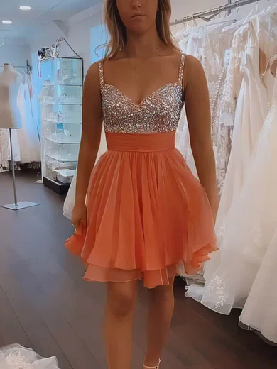 A-line V-neck Chiffon Short/Mini Short Prom Dresses With Beading #Favs020020111593