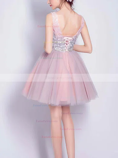 A-line V-neck Tulle Sequined Short/Mini Short Prom Dresses #Favs020020110097