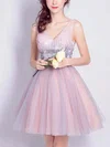 A-line V-neck Tulle Sequined Short/Mini Short Prom Dresses #Favs020020110097