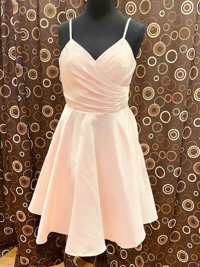 A-line V-neck Silk-like Satin Knee-length Short Prom Dresses #Favs020020110876