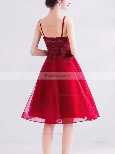 A-line V-neck Lace Tulle Knee-length Short Prom Dresses With Appliques Lace #Favs020020110100