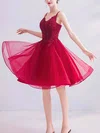 A-line V-neck Lace Tulle Knee-length Short Prom Dresses With Appliques Lace #Favs020020110100