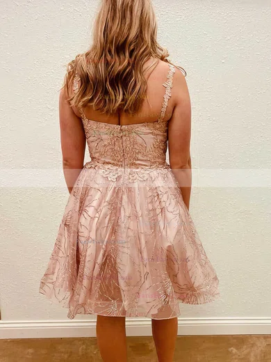 A-line V-neck Lace Short/Mini Short Prom Dresses With Beading #Favs020020110877