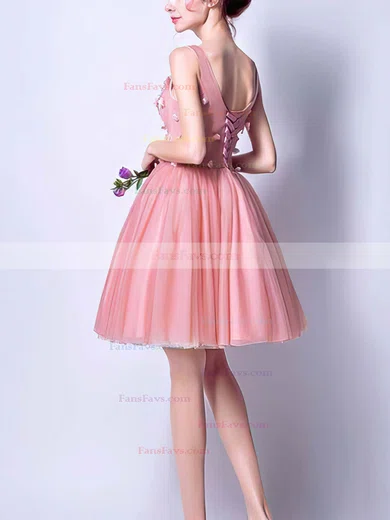 A-line V-neck Lace Tulle Short/Mini Short Prom Dresses With Appliques Lace #Favs020020110101