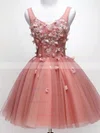 A-line V-neck Lace Tulle Short/Mini Short Prom Dresses With Appliques Lace #Favs020020110101
