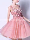 A-line V-neck Lace Tulle Short/Mini Short Prom Dresses With Appliques Lace #Favs020020110101