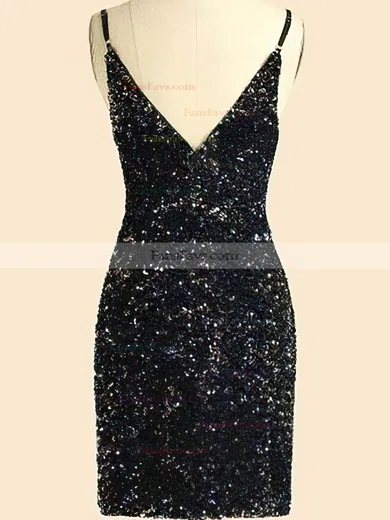 Sheath/Column V-neck Sequined Short/Mini Short Prom Dresses #Favs020020110879