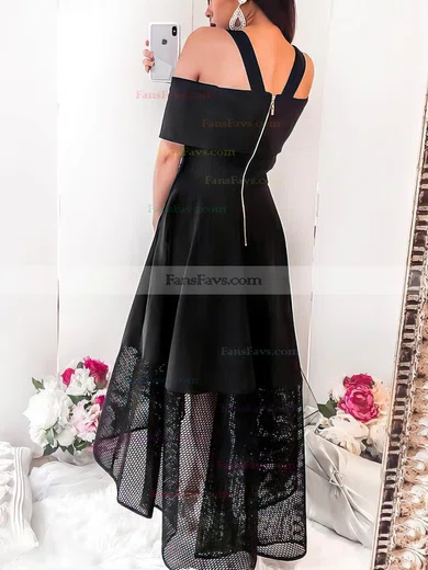 A-line Off-the-shoulder Tulle Stretch Crepe Asymmetrical Short Prom Dresses With Pockets #Favs020020111600