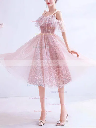 A-line V-neck Tulle Tea-length Short Prom Dresses With Beading #Favs020020110103