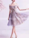 A-line Off-the-shoulder Lace Tulle Knee-length Short Prom Dresses With Appliques Lace #Favs020020110104