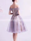 A-line Off-the-shoulder Lace Tulle Knee-length Short Prom Dresses With Appliques Lace #Favs020020110104
