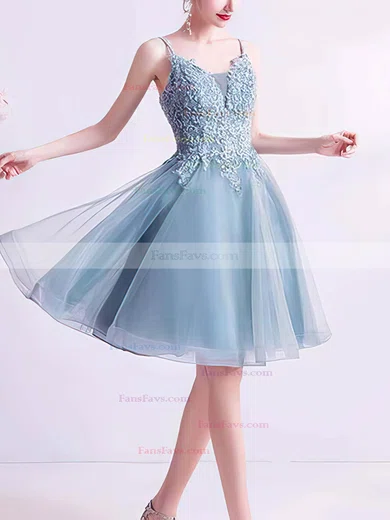A-line V-neck Lace Tulle Short/Mini Short Prom Dresses With Appliques Lace #Favs020020110105