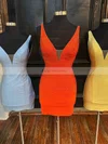 Sheath/Column V-neck Silk-like Satin Short/Mini Short Prom Dresses With Beading #Favs020020110884