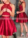 A-line Scoop Neck Satin Short/Mini Lace Short Prom Dresses #Favs020020109213