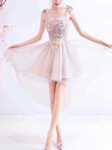 A-line Sweetheart Lace Tulle Asymmetrical Short Prom Dresses With Flower(s) #Favs020020110109