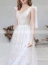 A-line V-neck Lace Tulle Tea-length Short Prom Dresses With Appliques Lace #Favs020020110111