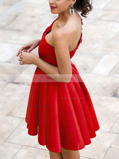 A-line One Shoulder Satin Short/Mini Lace Short Prom Dresses #Favs020020109217
