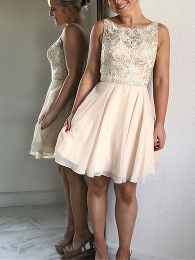 A-line Scoop Neck Chiffon Short/Mini Short Prom Dresses With Beading #Favs020020111611
