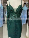 Sheath/Column V-neck Sequined Short/Mini Short Prom Dresses With Flower(s) #Favs020020110891
