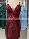 Sheath/Column V-neck Sequined Short/Mini Short Prom Dresses With Flower(s) #Favs020020110891