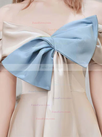 A-line Off-the-shoulder Silk-like Satin Tea-length Short Prom Dresses With Bow #Favs020020110114