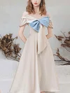 A-line Off-the-shoulder Silk-like Satin Tea-length Short Prom Dresses With Bow #Favs020020110114