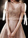 A-line V-neck Tulle Tea-length Short Prom Dresses With Beading #Favs020020110116