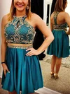 A-line Scoop Neck Silk-like Satin Short/Mini Short Prom Dresses With Appliques Lace #Favs020020111615