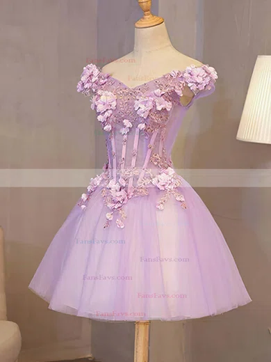 A-line Off-the-shoulder Lace Tulle Short/Mini Short Prom Dresses With Appliques Lace #Favs020020110117