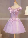 A-line Off-the-shoulder Lace Tulle Short/Mini Short Prom Dresses With Appliques Lace #Favs020020110117