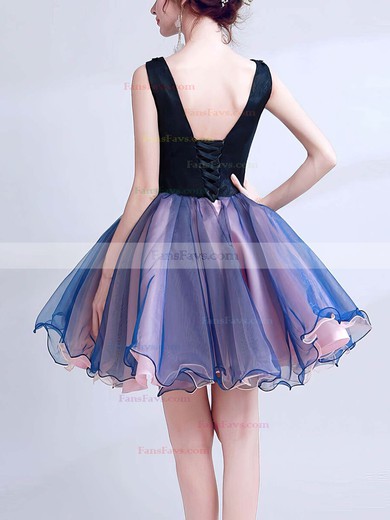 A-line V-neck Lace Organza Short/Mini Short Prom Dresses With Appliques Lace #Favs020020110118