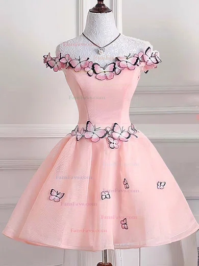 Ball Gown Off-the-shoulder Tulle Short/Mini Short Prom Dresses With Flower(s) #Favs020020110119