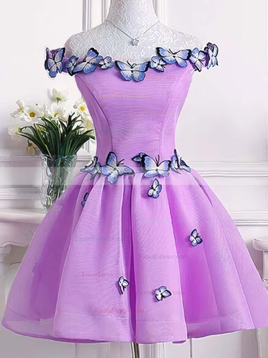 Ball Gown Off-the-shoulder Tulle Short/Mini Short Prom Dresses With Flower(s) #Favs020020110119