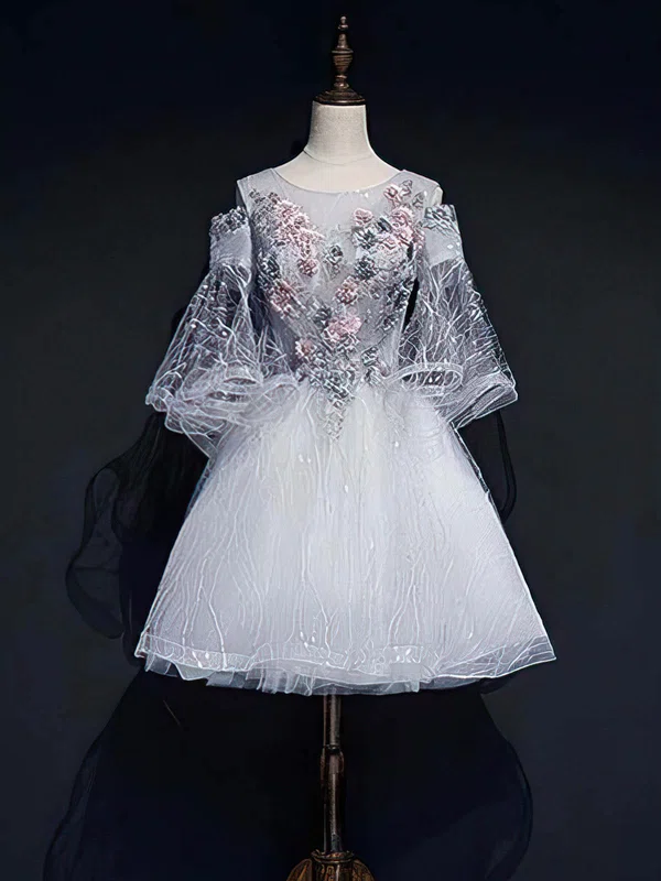 A-line Scoop Neck Shimmer Crepe Short/Mini Short Prom Dresses With Flower(s) #Favs020020110120